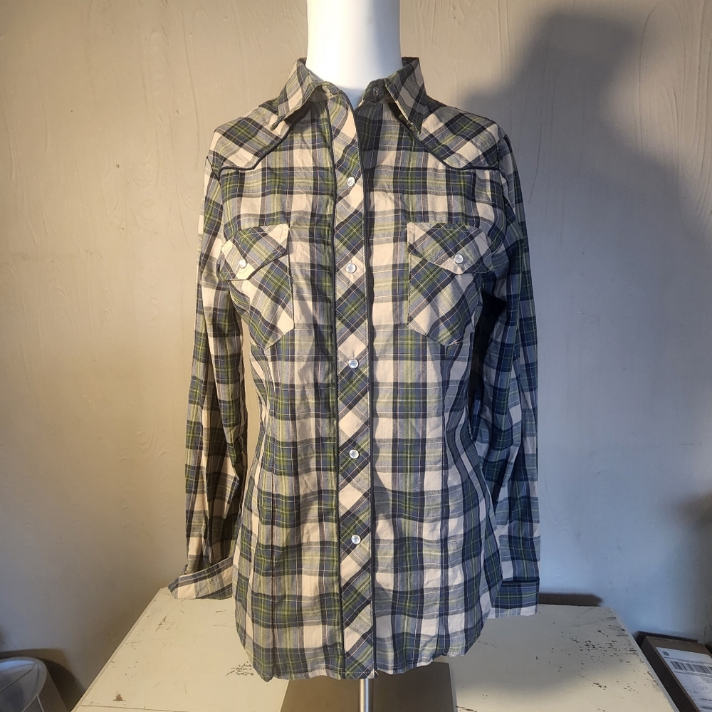 Womens Blue and Green Roper Brand Plaid Shirt With Embroidery On Back Size Small